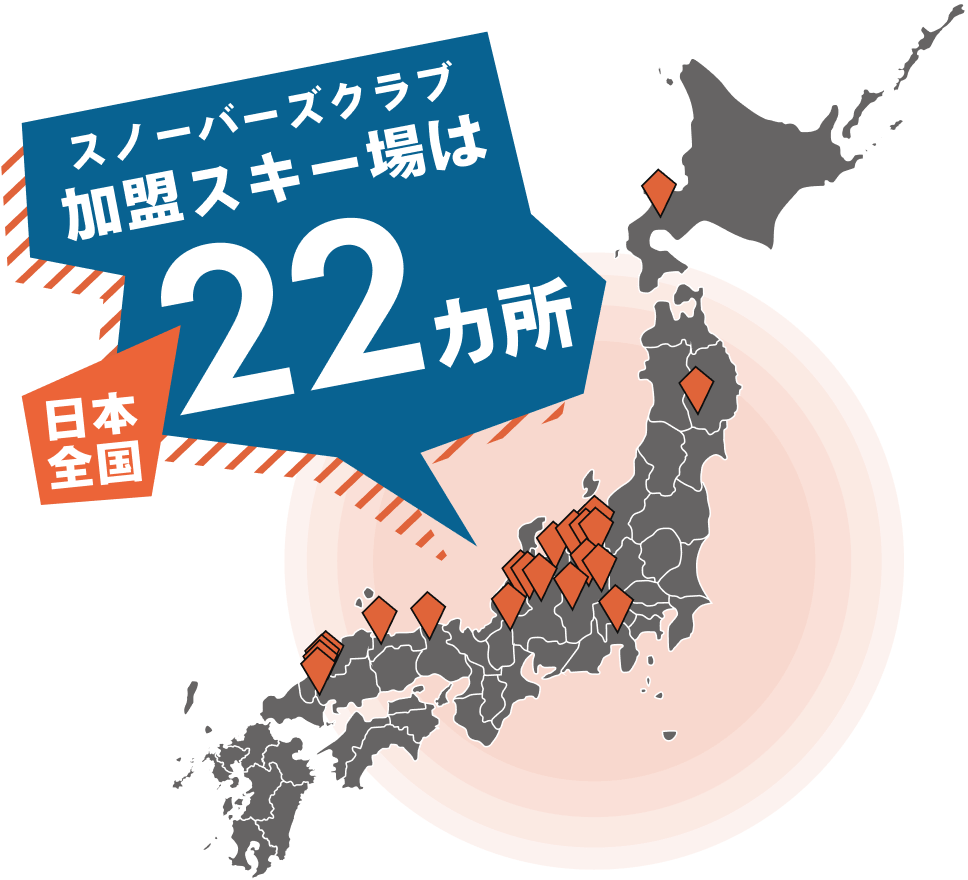 日本全国加盟スキー場は２２ヶ所